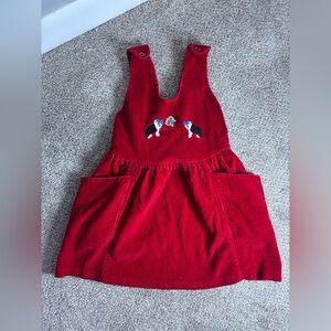Vintage 1990s Rainbow Creek Girls 4 Years Red Big Dogs Embroidered Jumper Dress